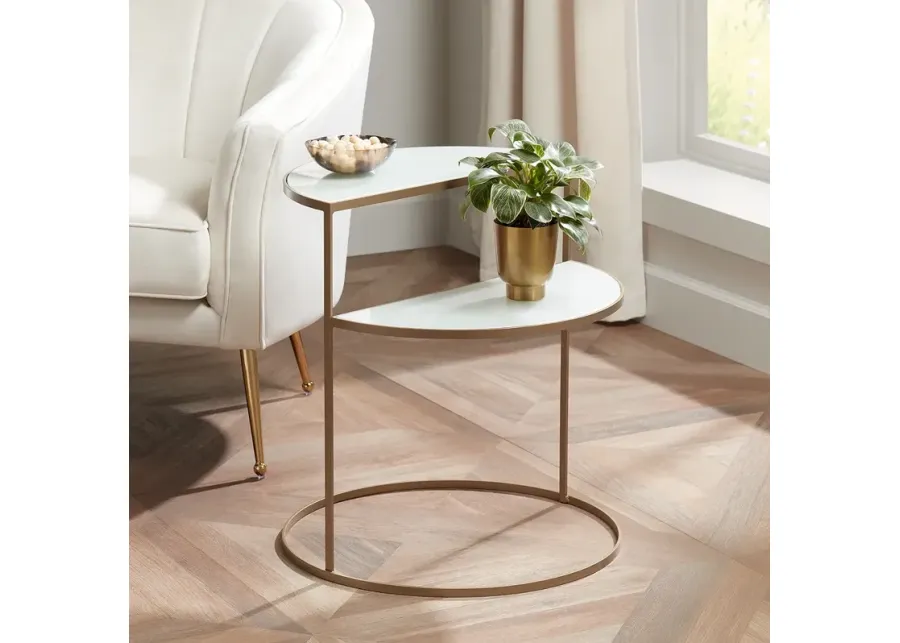 Danica 22 1/4" Wide Gold Metal and White Glass Two-Tier Side Table-gold