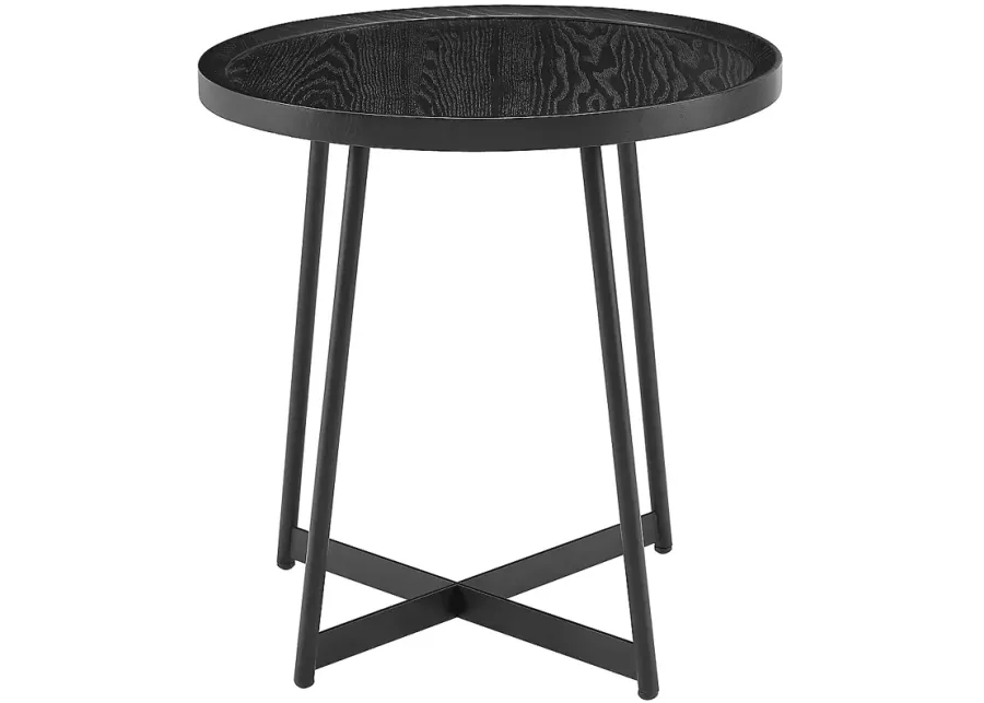 Niklaus 21 3/4" Wide Black Stained Ash Wood Round Side Table-black