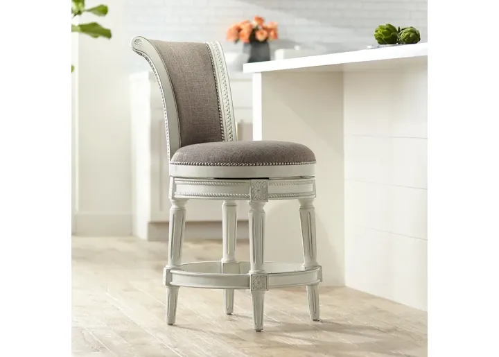 55 Downing Street Oliver 24 1/2" Pewter and White Swivel Counter Stool-gray
