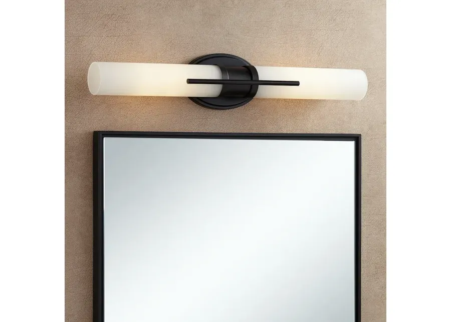 Possini Euro Abron 24" Wide Black Glass Tube LED Bath Bar Light-black