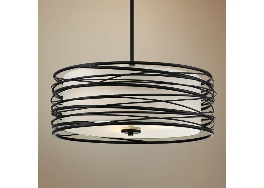 Quoizel Spiral 20" Wide Mystic Black and White Drum Pendant Light-black