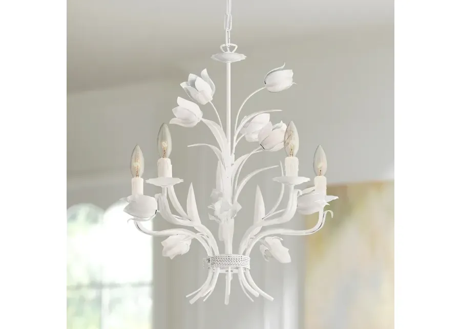 Crystorama Southport 20" 5-Light Candelabra White Flower Chandelier-white
