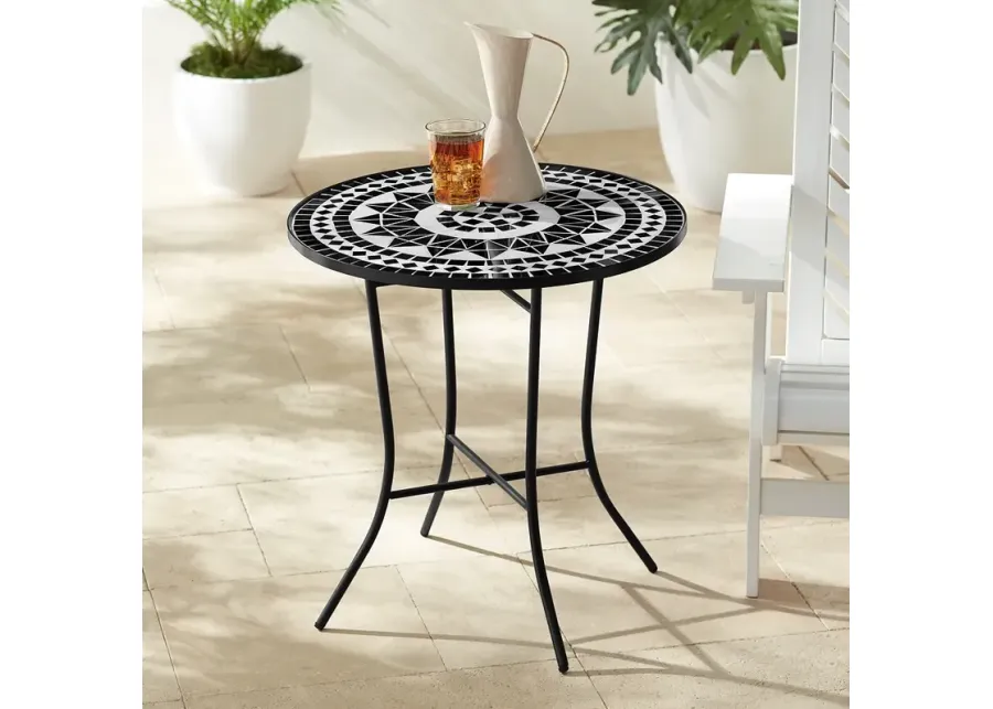 Sun Mosaic Black and White Iron Outdoor Accent Table-black