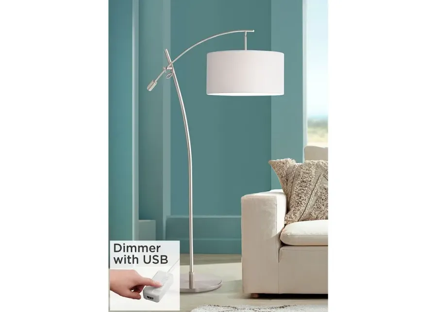 Possini Euro Raymond Brushed Nickel Boom Arc Floor Lamp with USB Dimmer-silver
