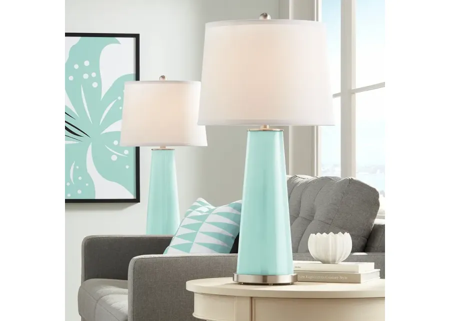 Color Plus Leo 29 1/2" Cay Blue Glass Table Lamps Set of 2-silver