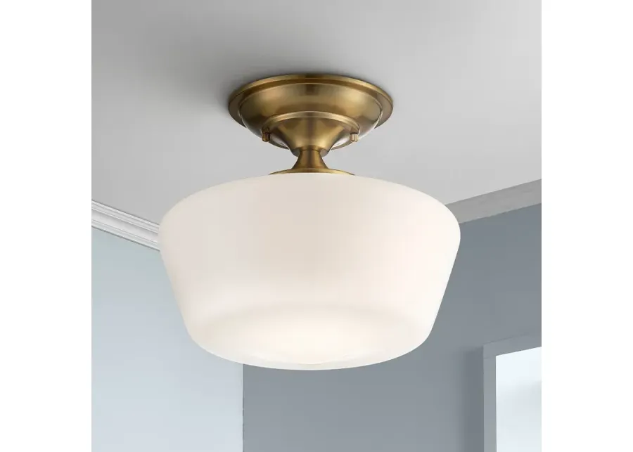 Regecy Hill Soft Gold 12" White Glass Schoolhouse Ceiling Light-gold