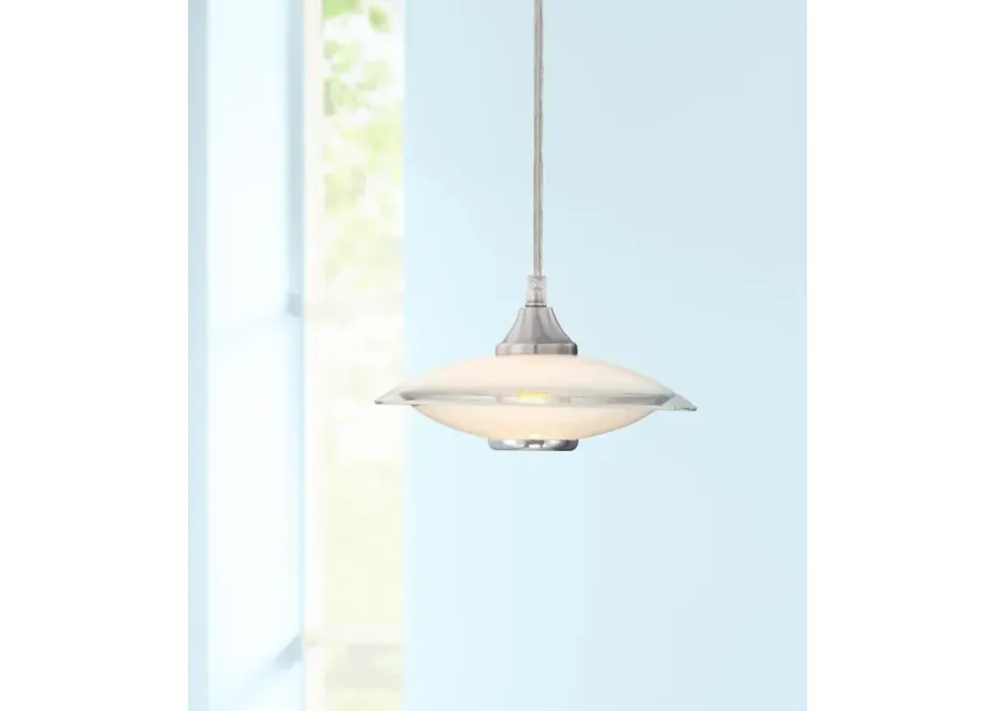 Possini Euro Saucer 8" Wide Nickel and Glass LED Modern Mini Pendant-silver
