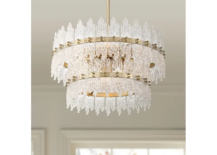 Possini Euro Elsa 23 1/2" Brass with Textured Glass 7-Light Pendant-gold