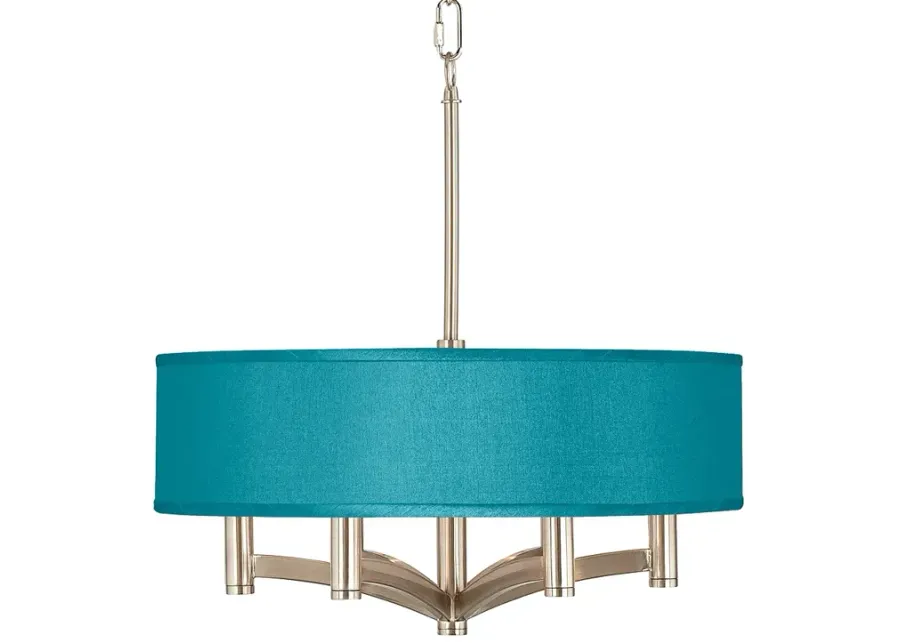 Possini Euro Ava 20" Teal Blue Faux Silk 6-Light Nickel Chandelier-silver