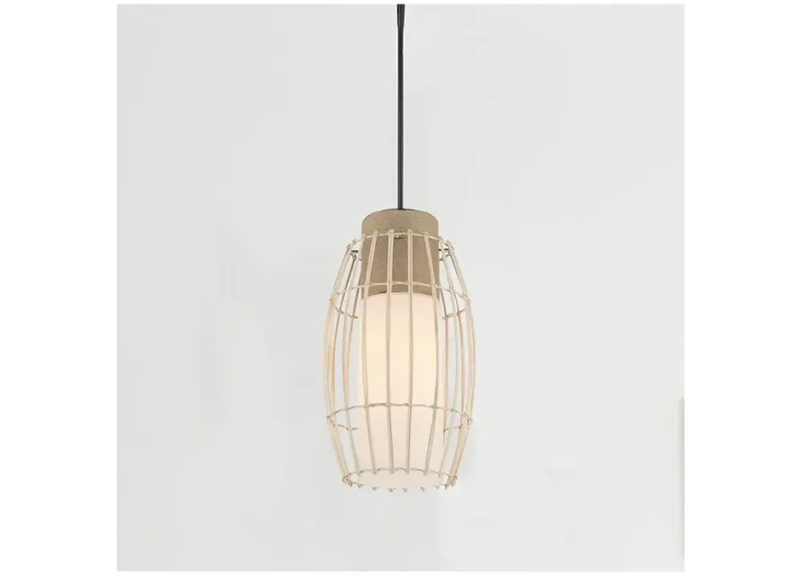 Watermill 12 1/2" Wide Coal and Wicker Cage Pendant Light-black