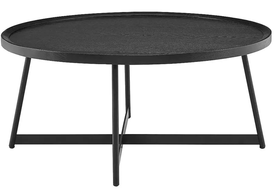 Niklaus 35 1/2"W Black Stained Ash Wood Round Coffee Table-black