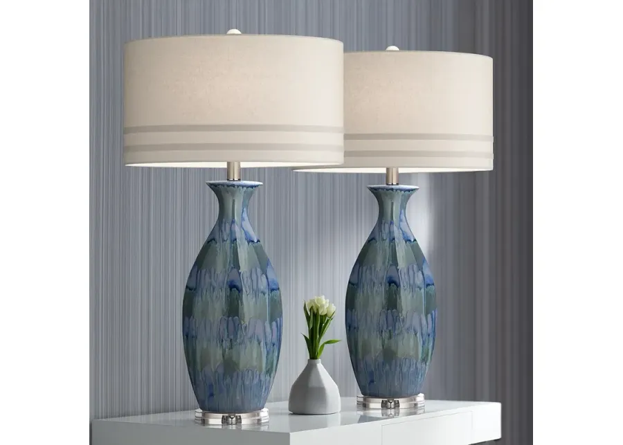 Possini Euro Annette 38" High Blue Drip Ceramic Table Lamps Set of 2