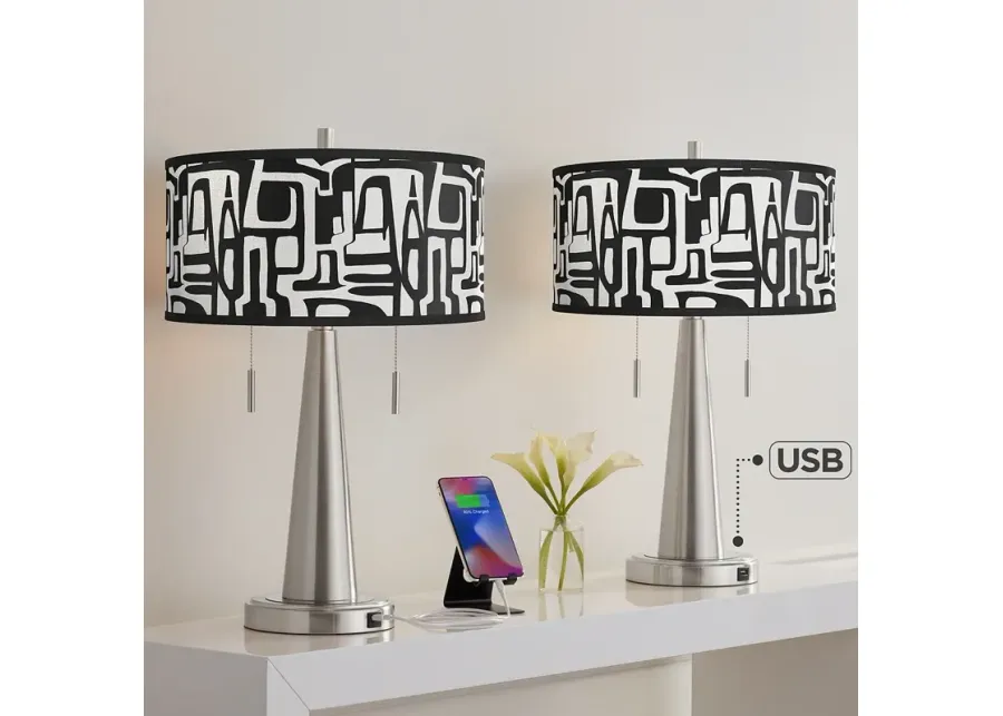 Tempo Vicki Brushed Nickel USB Table Lamps Set of 2-silver