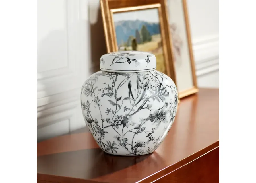 Prentiss 9" High Black and White Ceramic Ginger Jar with Lid-black