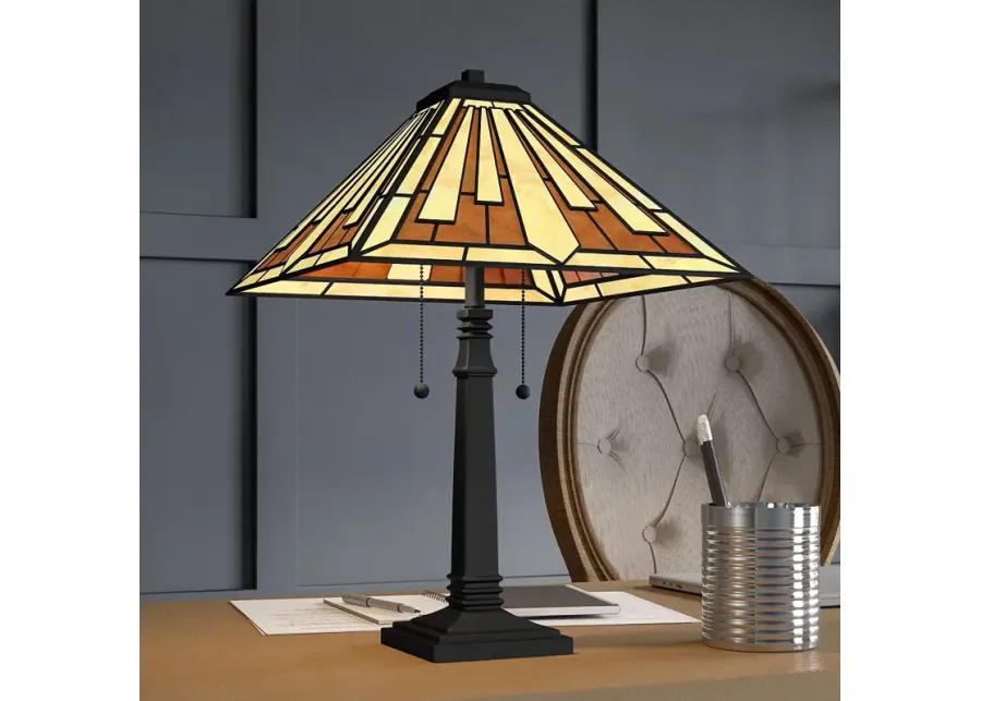 Quoizel Hathaway 22" High Matte Black Tiffany-Style Glass Table Lamp-brown
