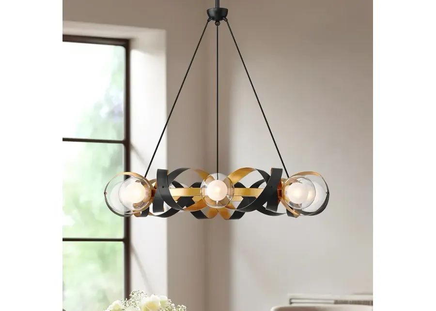 Possini Euro Streamer 32 3/4" Black and Gold Ring Chandelier-gold