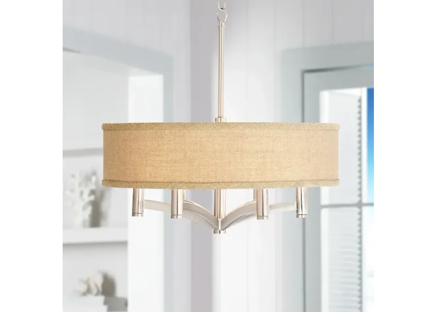 Possini Euro Ava 20" Woven Burlap 6-Light Nickel Pendant Chandelier-silver