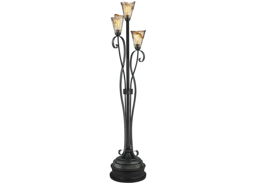 Franklin Iron Gardena 70" Amber Glass 3-Light Floor Lamp with Riser-black
