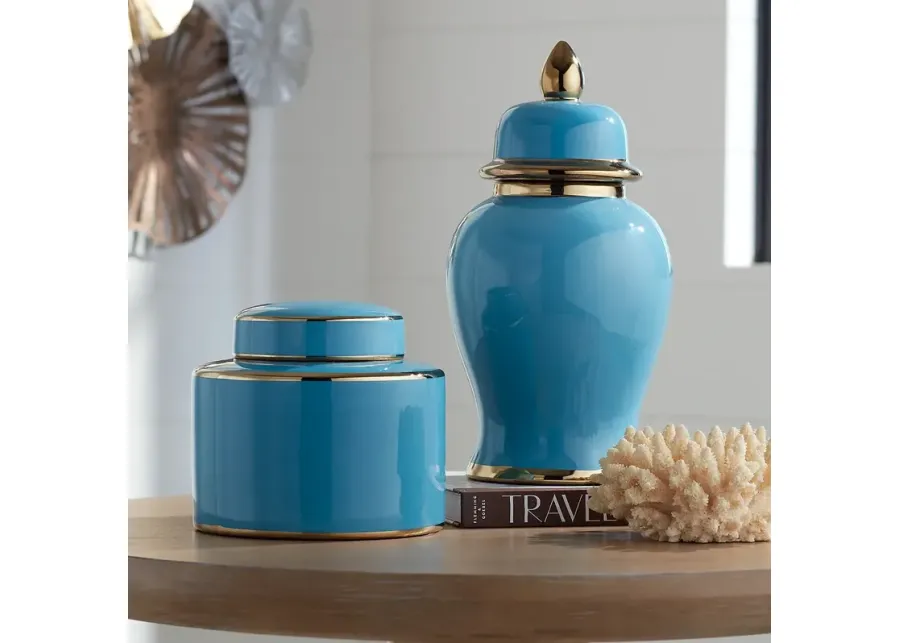 Nirvana Turquoise and Gold 2-Piece Porcelain Jar Set with Lids