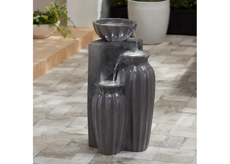 Three Bowls 26 1/2"H Dark Gray Three-Tier Outdoor LED Floor Fountain-red