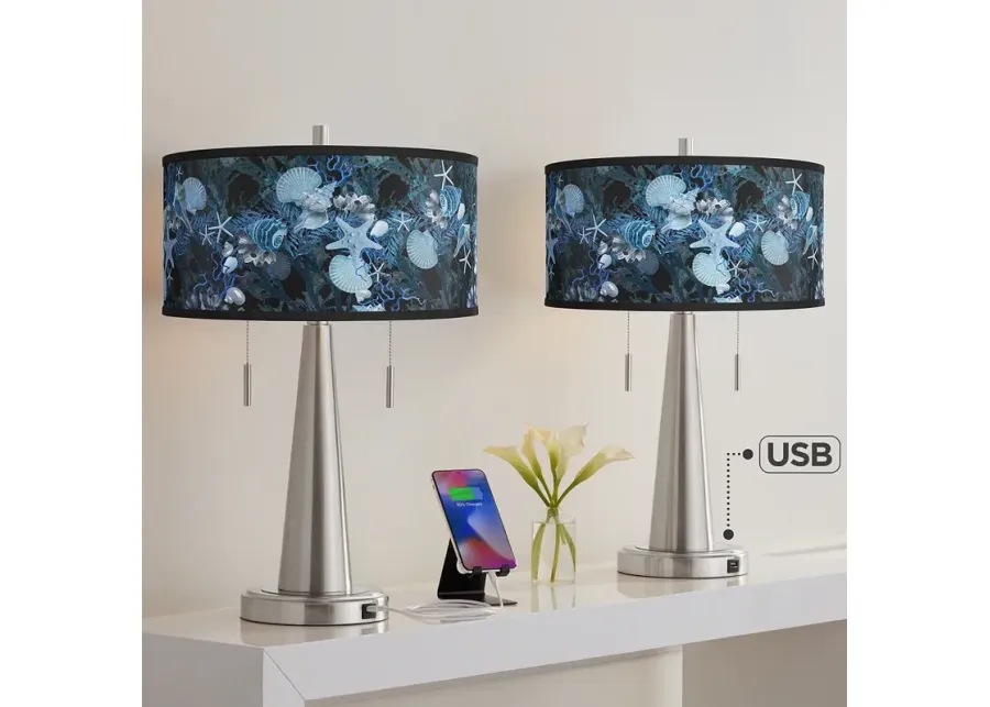 Blue Seas Vicki Brushed Nickel USB Table Lamps Set of 2-silver