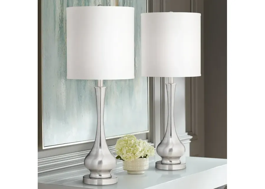 Possini Euro Brushed Steel 32" Tall Gourd Table Lamps Set of 2-silver