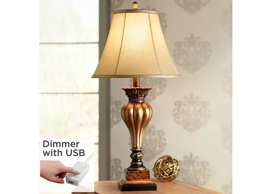 Regency Hill Senardo 30" Traditional Gold Table Lamp with USB Dimmer-gold