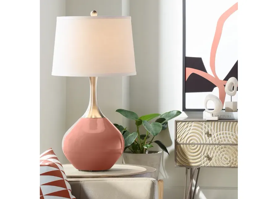 Color Plus Spencer 31" High Fog Linen Shade Rojo Dust Red Table Lamp-red