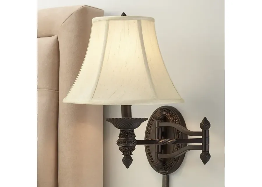 Barnes and Ivy Godia Bronze Oval Plug-In Swing Arm Wall Lamp-brown