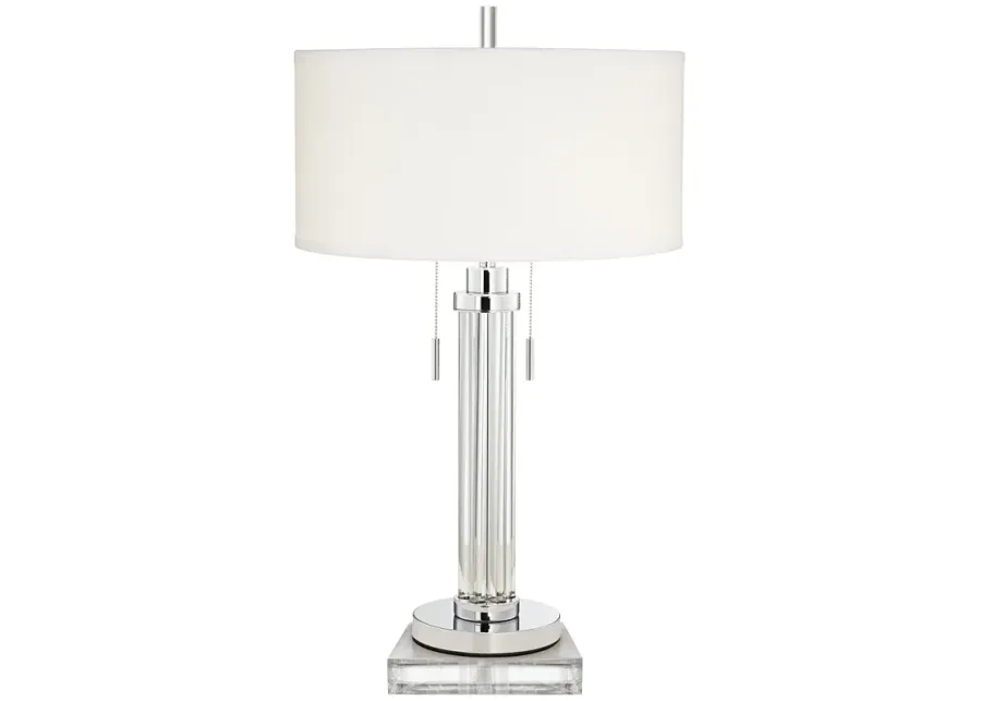 Possini Euro Cadence 31 1/2" Glass Column Table Lamp with Square Riser-silver