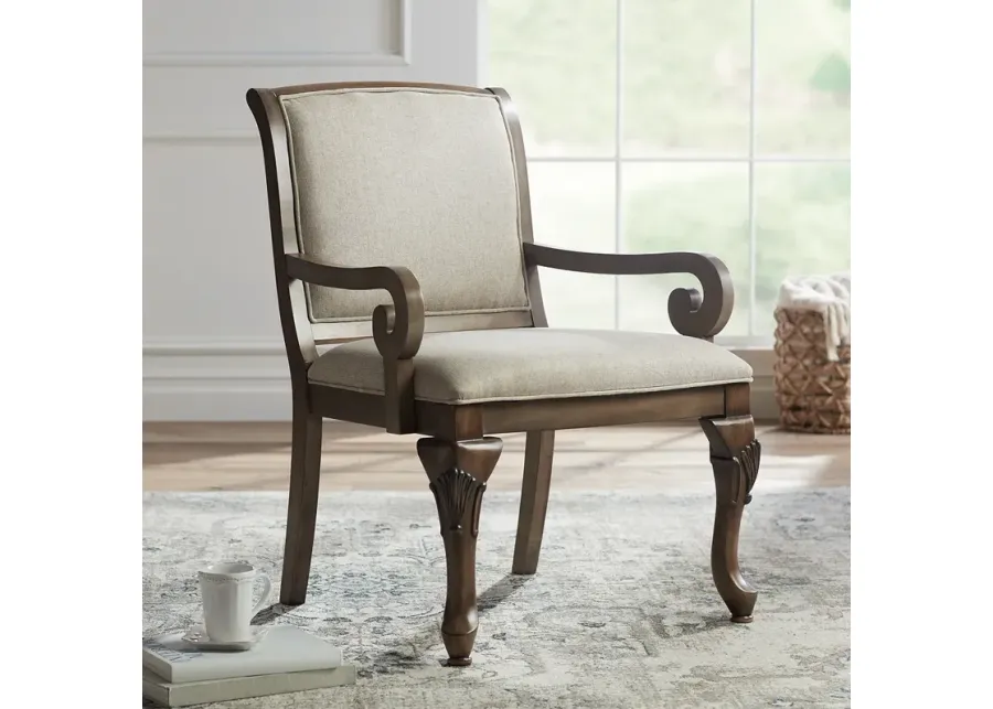 Diana Beige Upholstered Wood Arm Traditional Accent Chair-brown