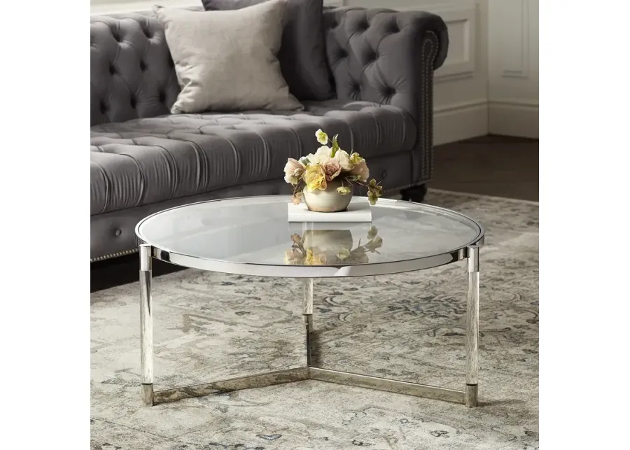 55 Downing Street Stefania 36" Silver and Acrylic Modern Coffee Table-silver