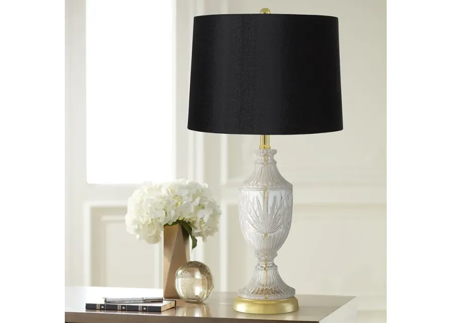 Traditional Cut Glass Urn Table Lamp with Black Shade-black