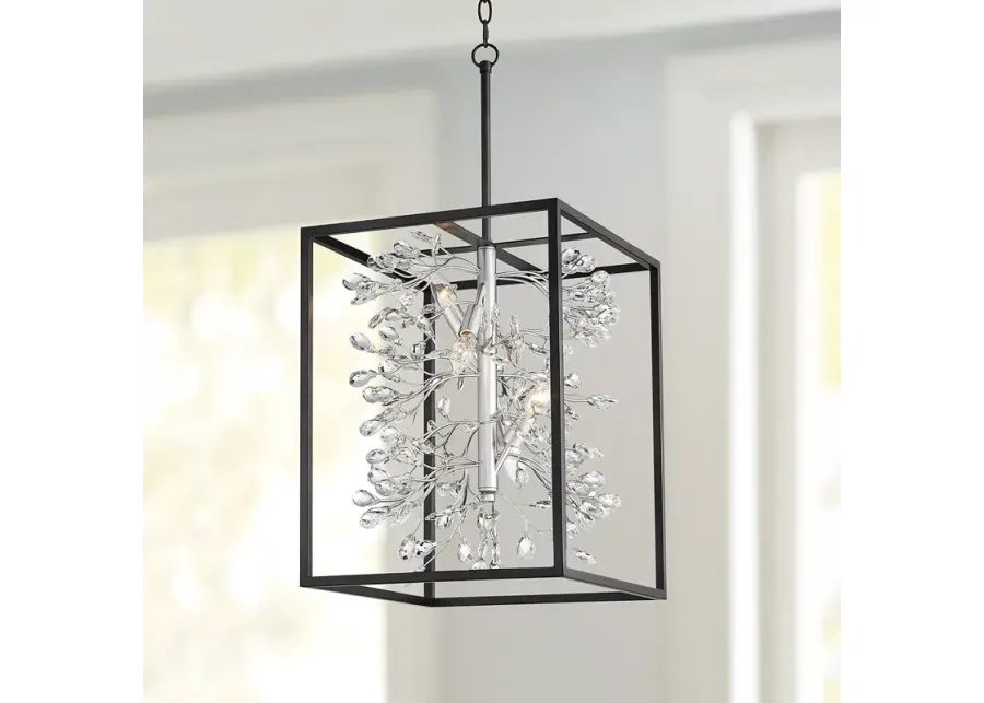 Possini Euro Carrine 15 1/4" Black and Crystal 4-Light Pendant Light-silver