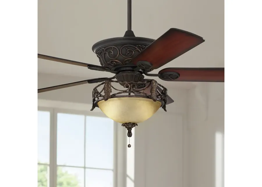 52" Casa Vieja Contessa LED Bronze Scavo Indoor Fan with Pull Chain-brown