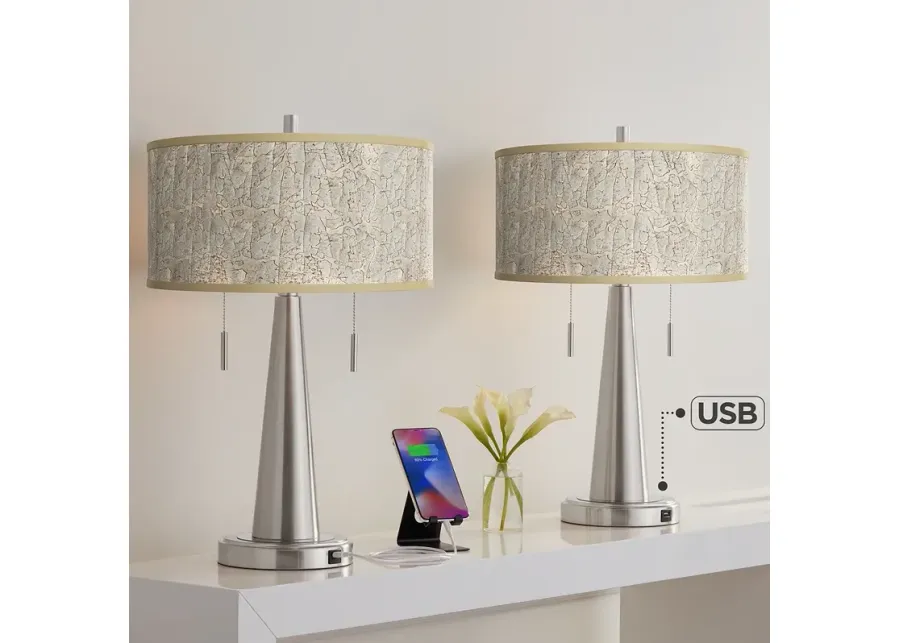 Al Fresco Vicki Brushed Nickel USB Table Lamps Set of 2-gray