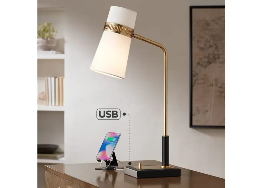 Possini Euro Cartwright 32" Antique Brass and Black USB Desk Lamp-gold