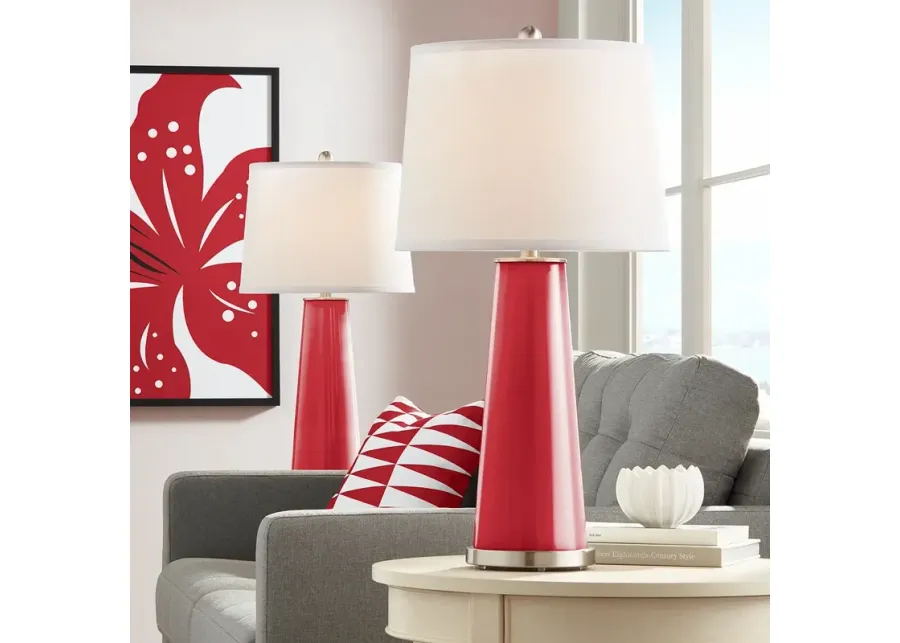 Color Plus Leo 29 1/2" Ribbon Red Glass Table Lamps Set of 2-red