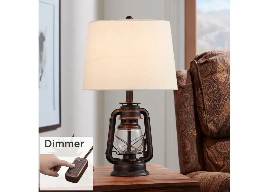 Franklin Iron Works Murphy Red Bronze Miner Lantern Table Lamp with Dimmer-red