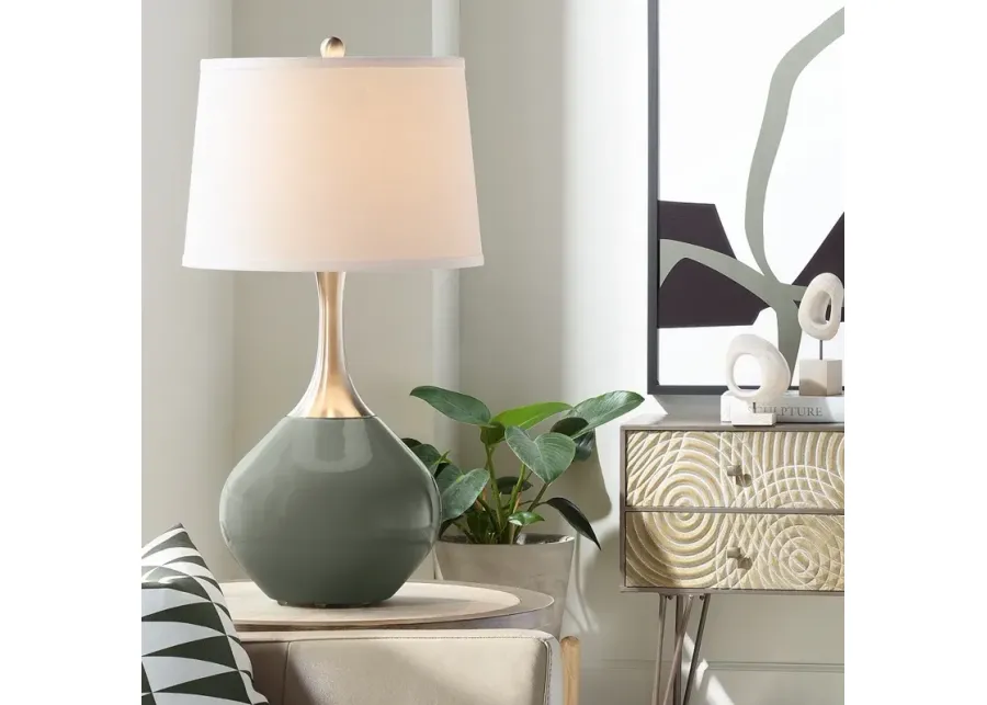 Color Plus Spencer 31" High Fog Linen Shade Pewter Green Table Lamp-green