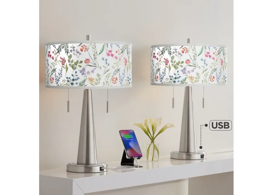 Spring's Joy Vicki Brushed Nickel USB Table Lamps Set of 2-silver