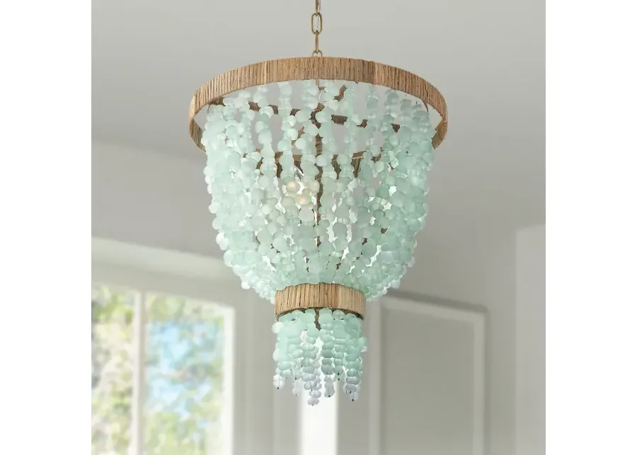 Hinkley Dune 18" Wide Gold Blue Sea Glass Beaded 4-Light Pendant-gold