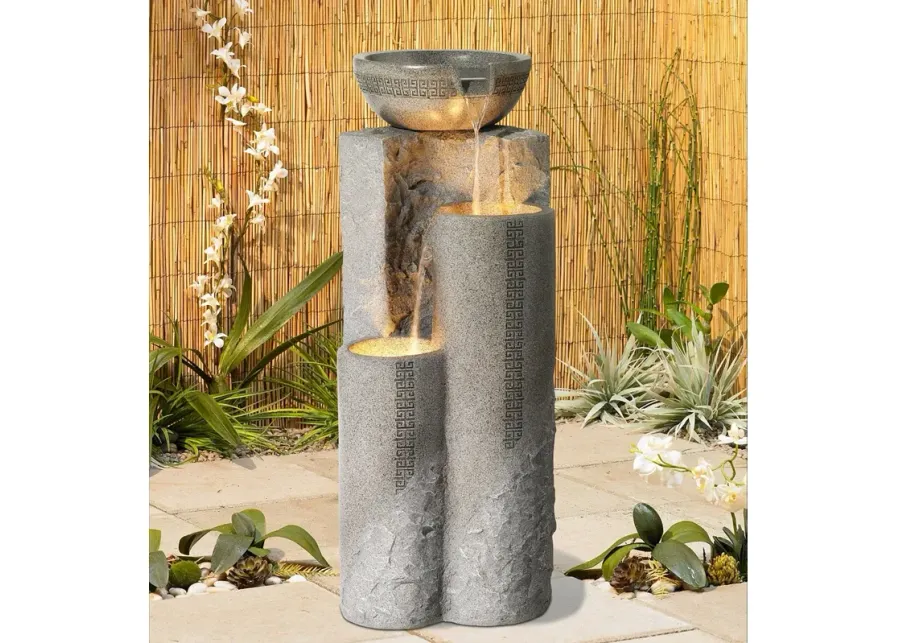 Bowl and Pillar 34 1/2" High Modern Fountain with LED Lights-gray