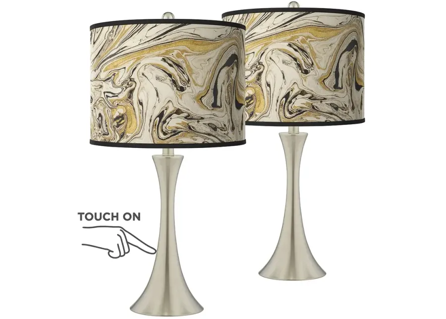 Giclee Glow Trish 24" Venetian Shade Nickel Touch Table Lamps Set of 2-silver