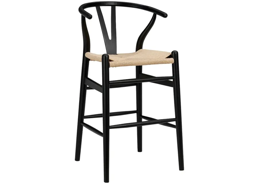 Evelina 26" Black Wood Counter Stool with Natural Rush Seat-black