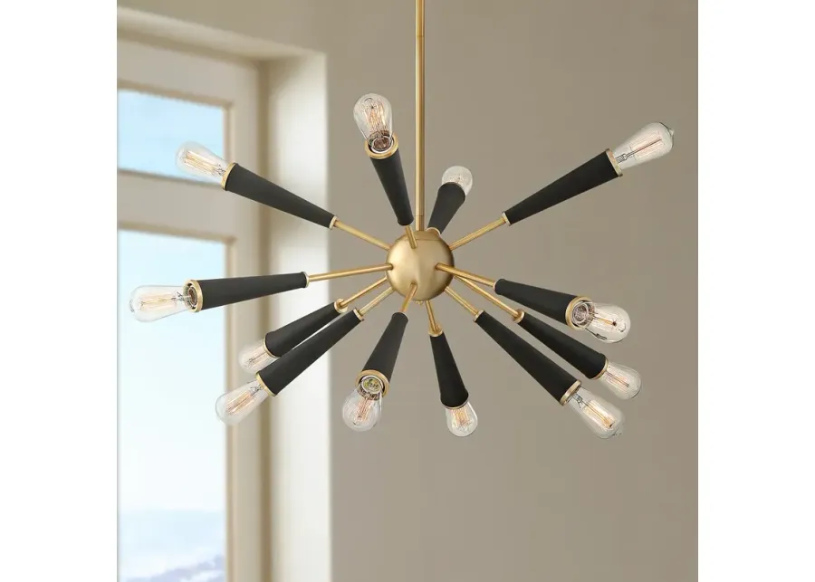 Crystorama Zodiac 34" Aged Brass 12-Light Modern Sputnik Chandelier-gold