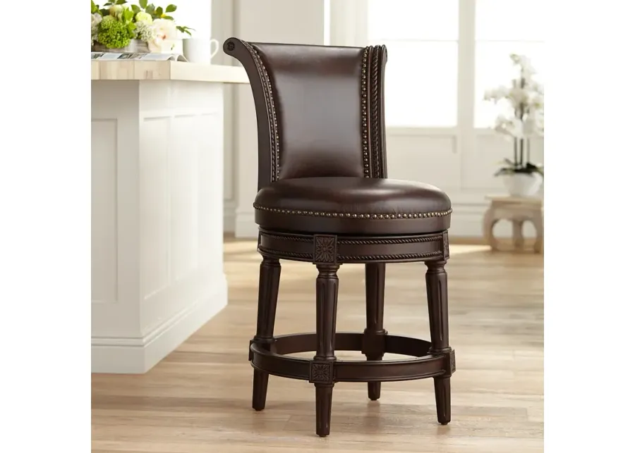 55 Downing Street Addison 26" High Mocha Leather Swivel Counter Stool-brown