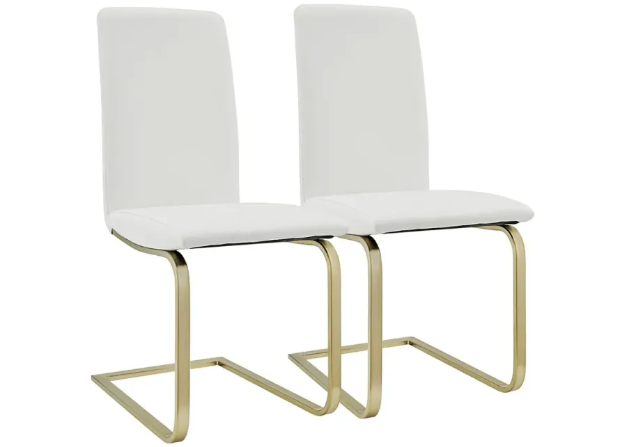 Cinzia White Faux Leather Dining Chairs Set of 2-gold