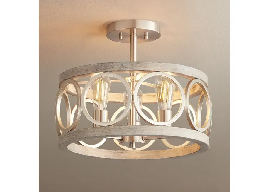 Franklin Iron Salima 16" Nickel Gray Wood 3-Light Ring Ceiling Light-gray