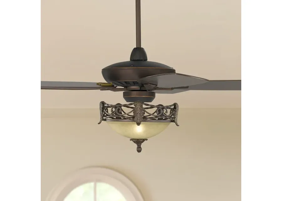52" Casa Vieja Journey Bronze Acanthus Scavo Glass LED Fan with Remote-brown